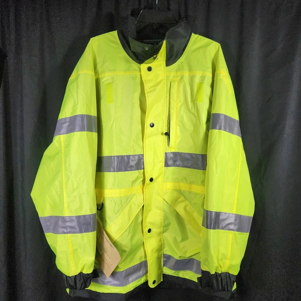 High Visibility Reflective Work Safety Jacket Reversible Men Rain Gear Hooded